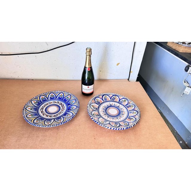 Large Italian Ceramic Serving Platter, Signed, Blue Floral & Botanical Motifs, 1970s : This impressive large ceramic...