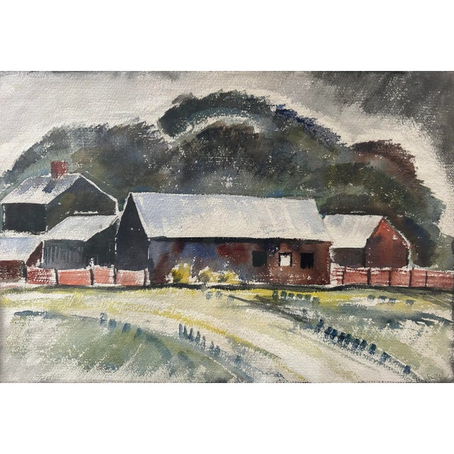 1940s Vintage Impressionist Watercolor of Bucks County Pennsylvania Barn For Sale - Image 5 of 7