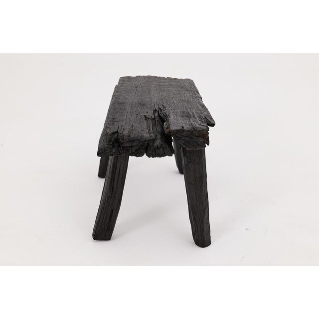 Gold Rustic Blackened Wood Stool by Logniture For Sale - Image 8 of 17