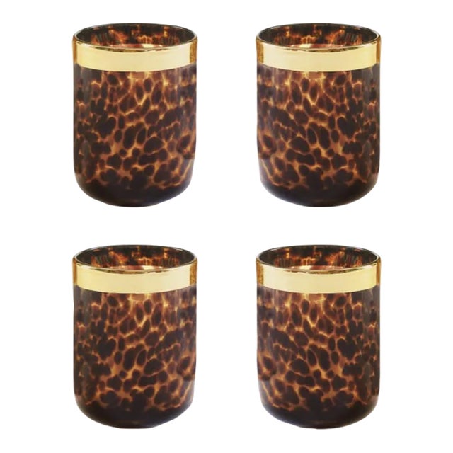 Glass Tortoise Double Old Fashions - Set of 4 For Sale