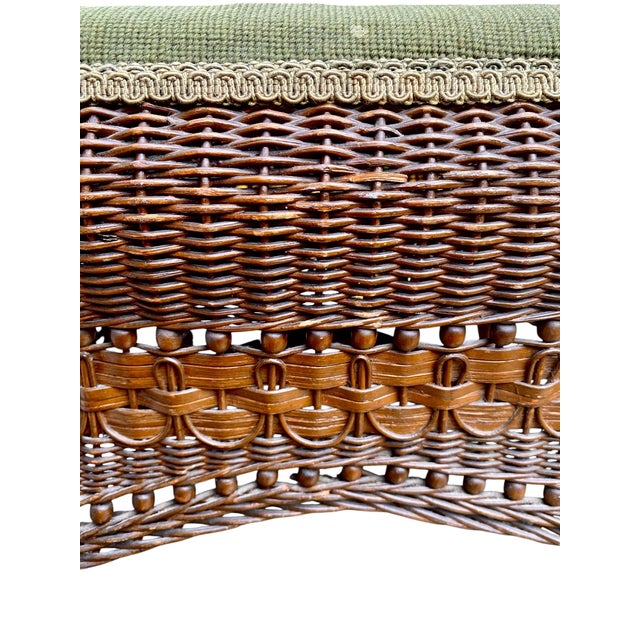Antique Heywood Wakefield Wicker Foot Stool Ottoman For Sale - Image 10 of 16