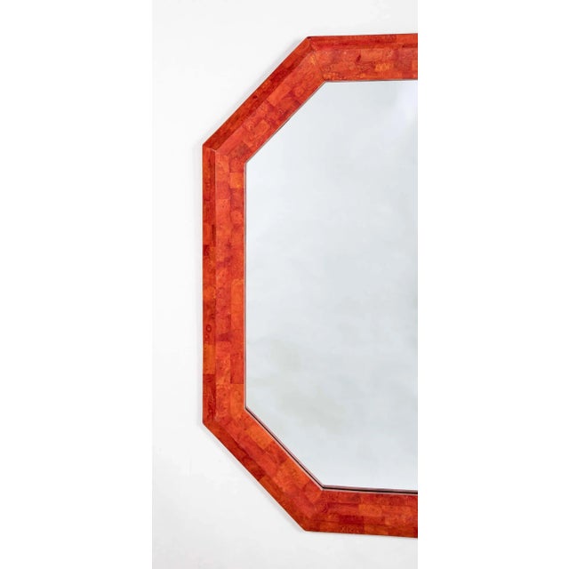 Mid 20th Century Italian Mid 20th Century Lacquered Shell Coral Colored Octagonal Mirror For Sale - Image 5 of 8