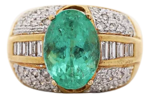 4.9 Carat Oval Colombian Emerald & Diamond 18k Gold Dome Ring, Size 7