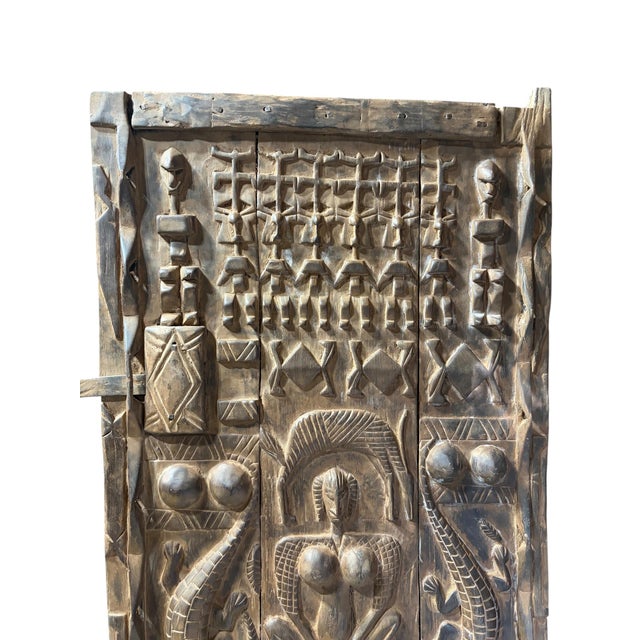 Vintage Dogon Granary Door With Crocodiles /Figures Mali African 70" H For Sale - Image 9 of 10