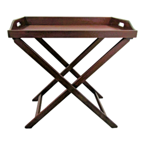 Mid 20th Century Vintage English Butler's Mahogany Tray Table With Folding Stand