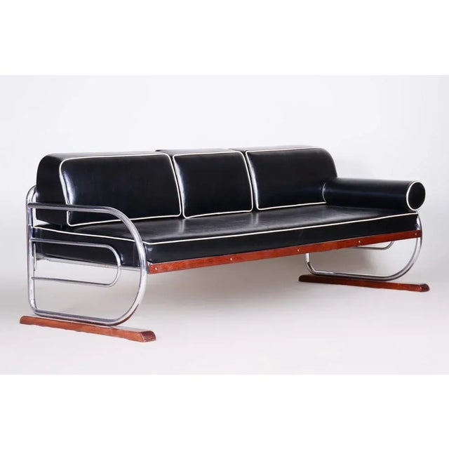 Black Bauhaus Sofa in Chrome & Leather attributed to Robert Slezák, Czech, 1930s For Sale - Image 8 of 8