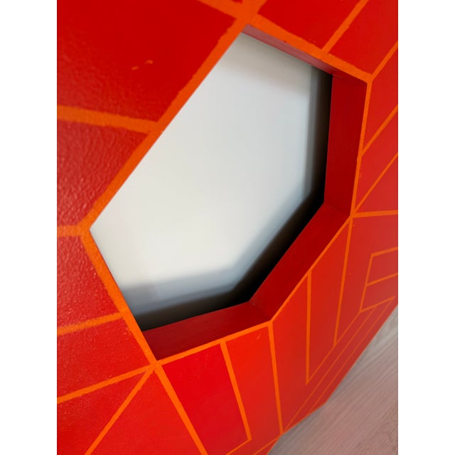 Orange Vintage Large Hard Edge Abstract Geometric Shaped Painting, Manner of Frank Stella For Sale - Image 8 of 10