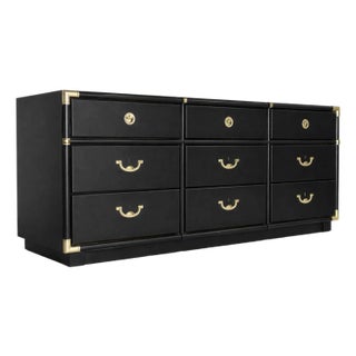 Late 20th Century Drexel Accolade 9-Drawer Dresser – Black & Brass – Mid Century Modern For Sale