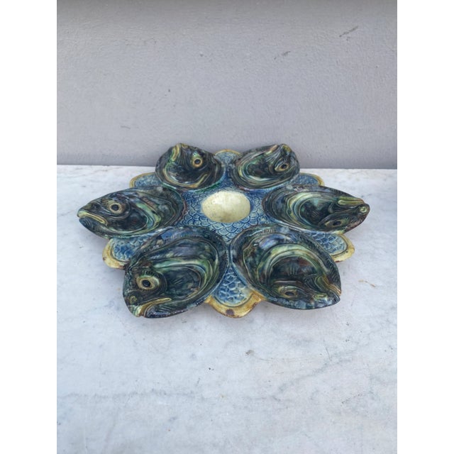 Majolica Palissy Fish Heads Oyster Plate Thomas Sergent, Circa 1880 For Sale - Image 4 of 6