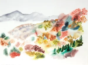 "Autumnal No. 14" Contemporary Original Abstract Mountain Landscape Watercolor Painting by Elizabeth Becker