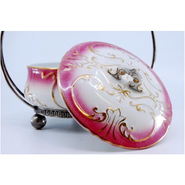 Metal Silver and Porcelain Candy Box with Round Feet For Sale - Image 7 of 10