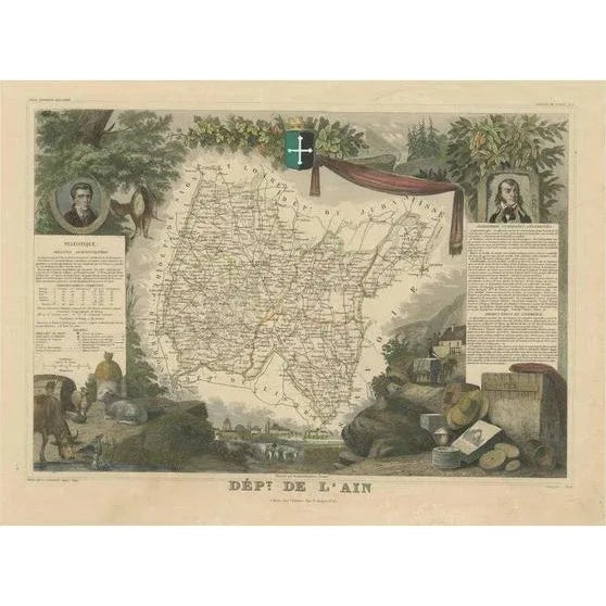 Map of the French Department of Lain For Sale - Image 6 of 6