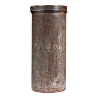 Vintage Heavy Steel Ice Cream Freezer Can –"Ok Candy" Embossed c.1910 For Sale