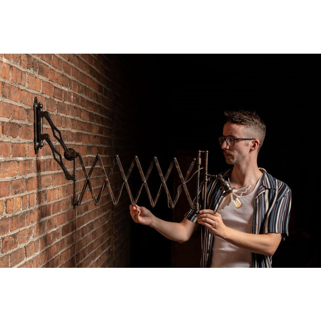 Industrial Early 20th Century Japanned Copper Scissor Arm Wall Lamp by F. W. Hardy For Sale - Image 3 of 18