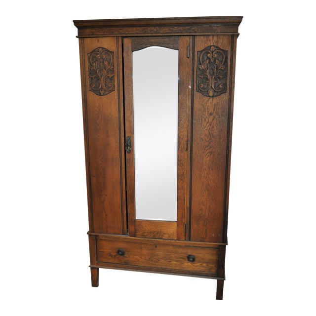 Vintage Oak Armoire With Mirror Chairish