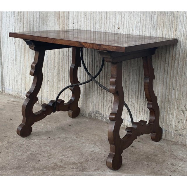 19th Century Baroque Spanish Side Table With Marquetry Top For Sale - Image 4 of 10