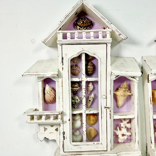 Boho Chic Vintage Coastal Boho Chic Lavender Ground Beach House Divided Shadowbox Decorative Object, Seashell Collection - A Pair For Sale - Image 3 of 18
