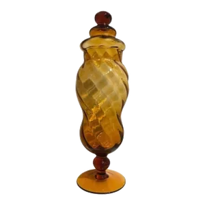 Vintage Mid-Century Modern Italian Empoli Blown Glass Apothecary Jar Amber, Italy