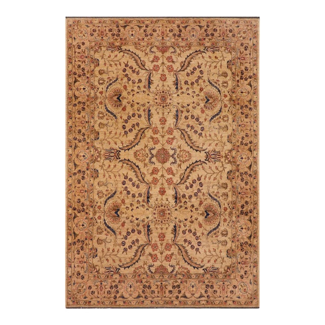 Boho Chic Ziegler Beige Tan Hand-Knotted Wool Rug - 9'0'' X 12'1'' For Sale