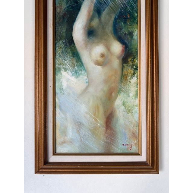 Green 1970's Vintage Female Nude Oil Painting on Canvas – Framed For Sale - Image 8 of 13