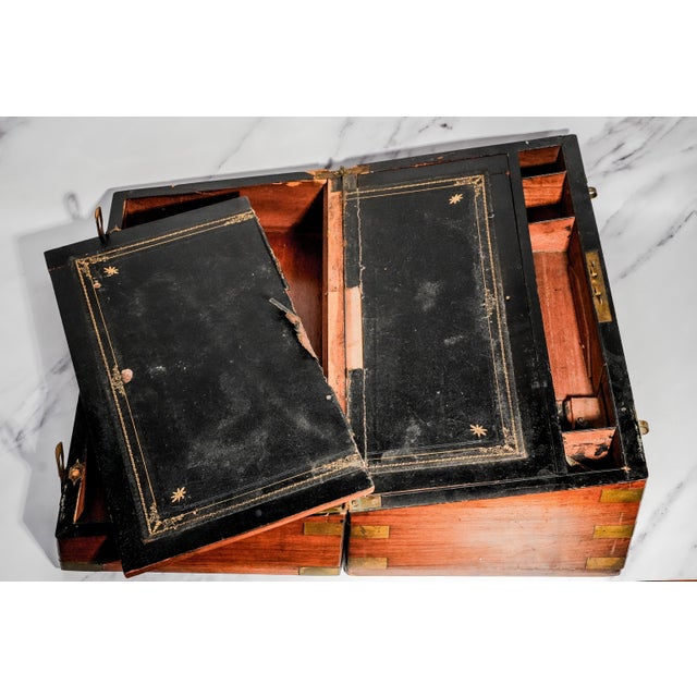 Incredible Large Victorian Antique Brass and Wood Writing Slope Box Lap Desk English Country Home Decor For Sale - Image 15 of 18