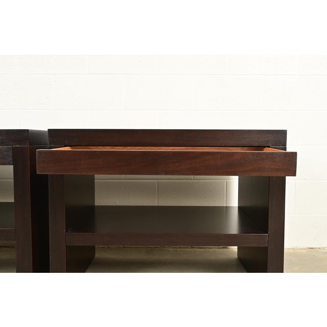Brown Barbara Barry for Baker Furniture Modern Oversized Dark Mahogany Nightstands, Newly Refinished For Sale - Image 8 of 15