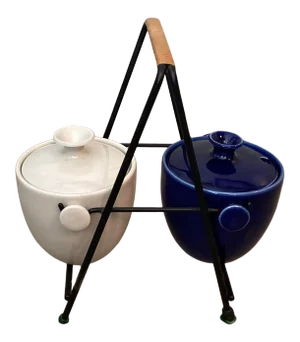 Mid 20th Century Eslau Stoneware Denmark Condiment Set on Stand