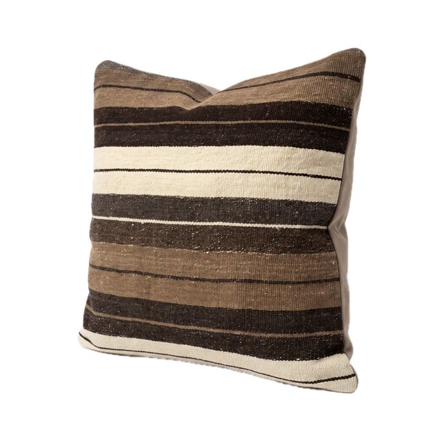 Mid-Century Modern Brown Striped Kilim Pillow Cover 19'' X 19'' For Sale - Image 3 of 4