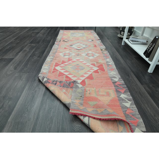 1970s Vintage Turkish Handmade Wool & Cotton Pink Runner Rug For Sale In San Francisco - Image 6 of 11