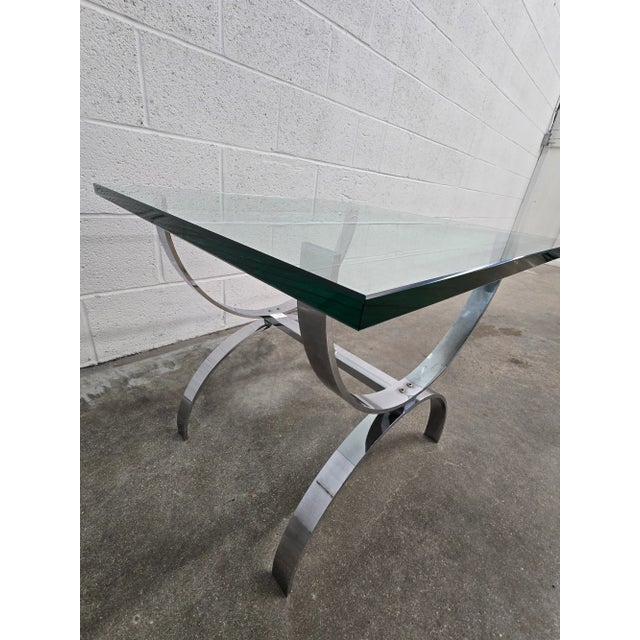 Barcelona Style Side Table Chrone & Glass MCM Vintage For Sale - Image 15 of 16