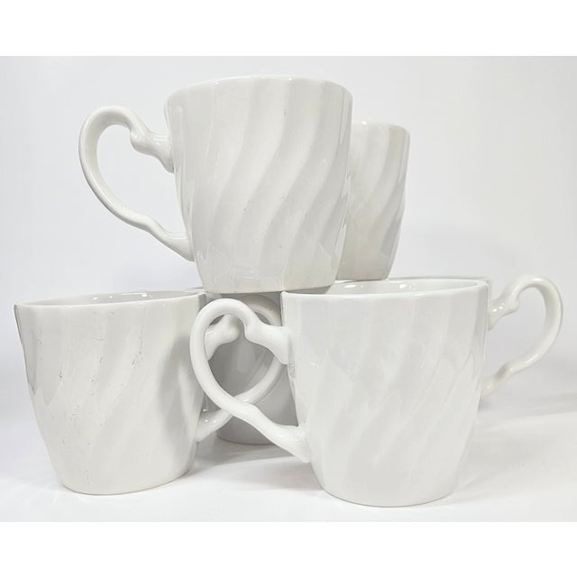 Late 20th Century Vintage Ruffled White Ironstone Mugs- Set of Six For Sale - Image 5 of 15