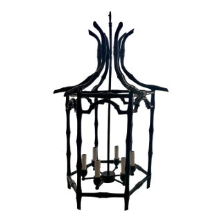 Late 20th Century Chinoiserie Chippendale Style Metal Bamboo Design Chandelier For Sale