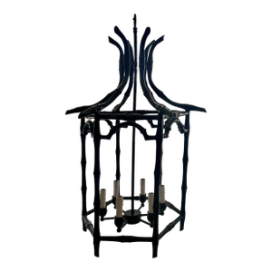 Late 20th Century Chinoiserie Chippendale Style Metal Bamboo Design Chandelier