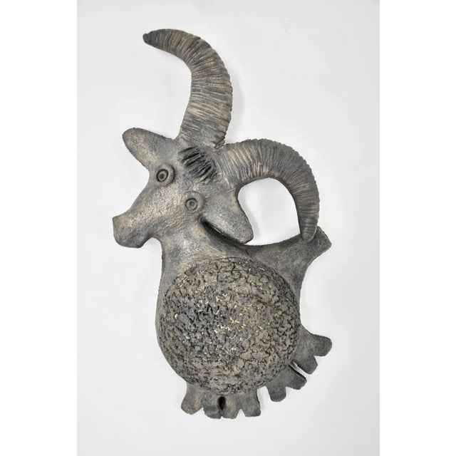 Gray Ceramic Wall Sculpture of Goat by Dominique Pouchain, 1990s For Sale - Image 8 of 8