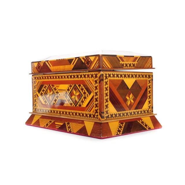 Vintage Geometrical Design Wooden Jewelry Box For Sale - Image 4 of 9