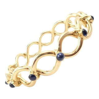 Tiffany & Co. 18k Yellow Gold France Sapphire Bangle Bracelet For Sale