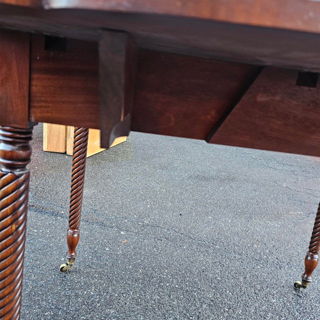 Brown 19th Century Antique Sheraton Mahogany Drop Leaf Table W/ Rope Carved Legs For Sale - Image 8 of 10