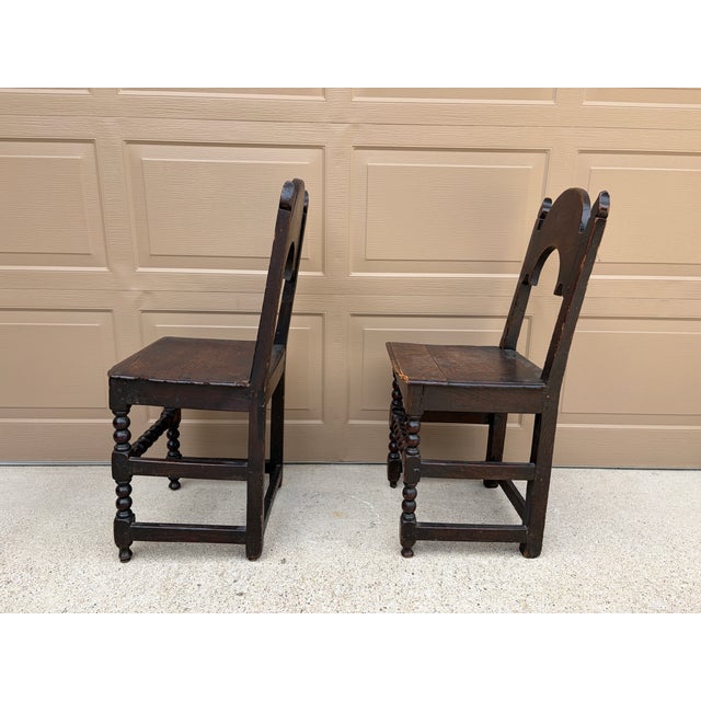 17th Century English Yorkshire Oak Backstool Chairs, a Pair For Sale - Image 9 of 17