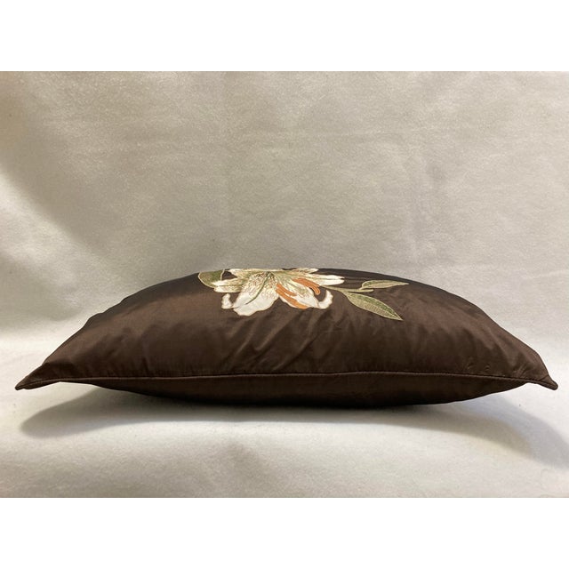 2010s Floral Embroidered Decorative Accent Satin Lumbar Pillow Cover For Sale - Image 5 of 7