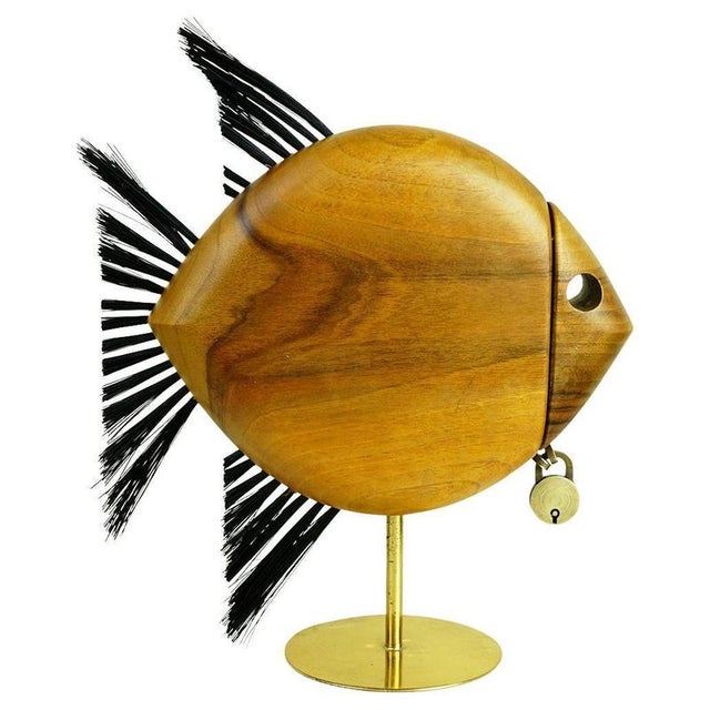 Mid-Century Austrian Walnut and Brass Fish Money Box attributed to Carl Auböck, 1950s For Sale - Image 16 of 16