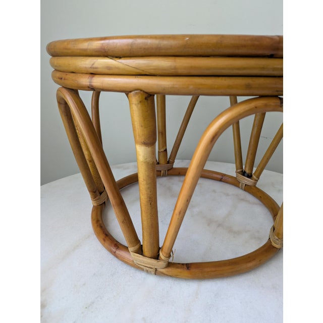 Mid-Century Modern Vintage Rattan Round Ottoman For Sale - Image 3 of 8