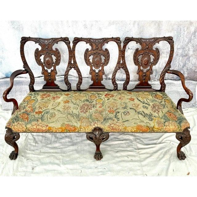 Chippendale Breathtaking George II Style Carved Settee With Needlepoint Upholstery For Sale - Image 3 of 12