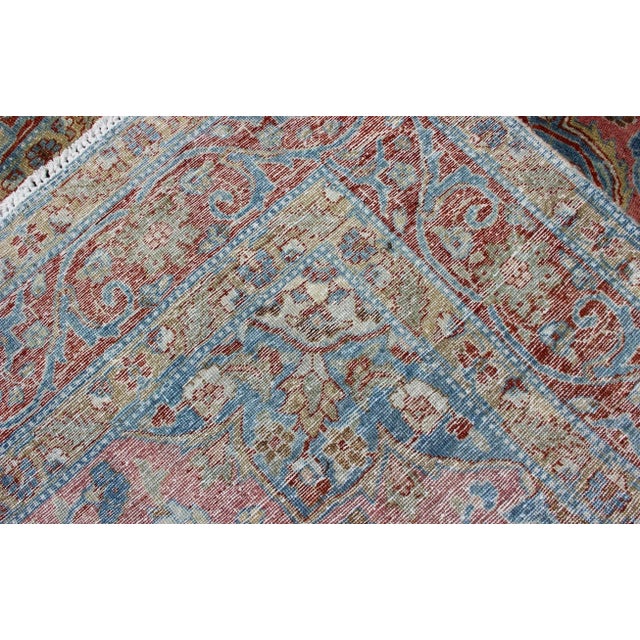 Dark Pink Antique Persian Tabriz Rug With Medallion in Soft Rose, Sky Blue, and Rust Red 4'7"x6'4" For Sale - Image 8 of 8