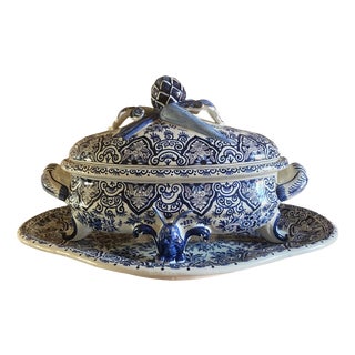 Baroque Style Delft Soup Tureen with Lid, 1930s For Sale