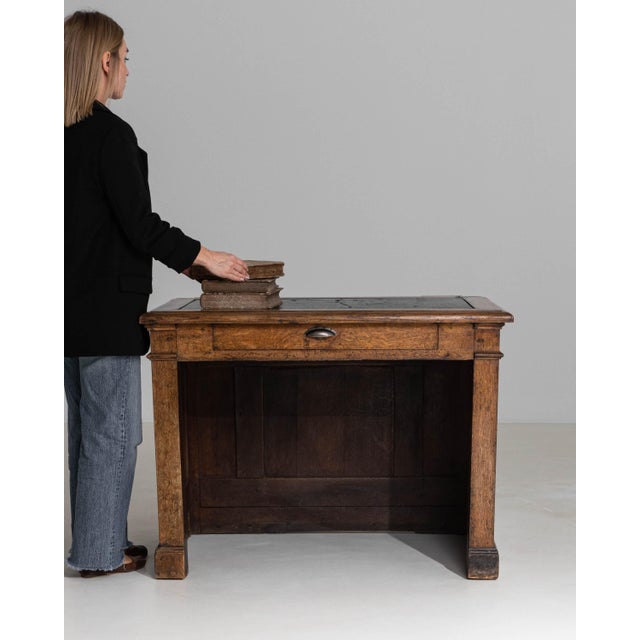 1870s French Neoclassical Oak Desk With Oilcloth Top For Sale - Image 9 of 18