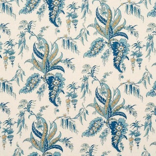 Schumacher Apolline Botanical Fabric In Siel & Marine For Sale