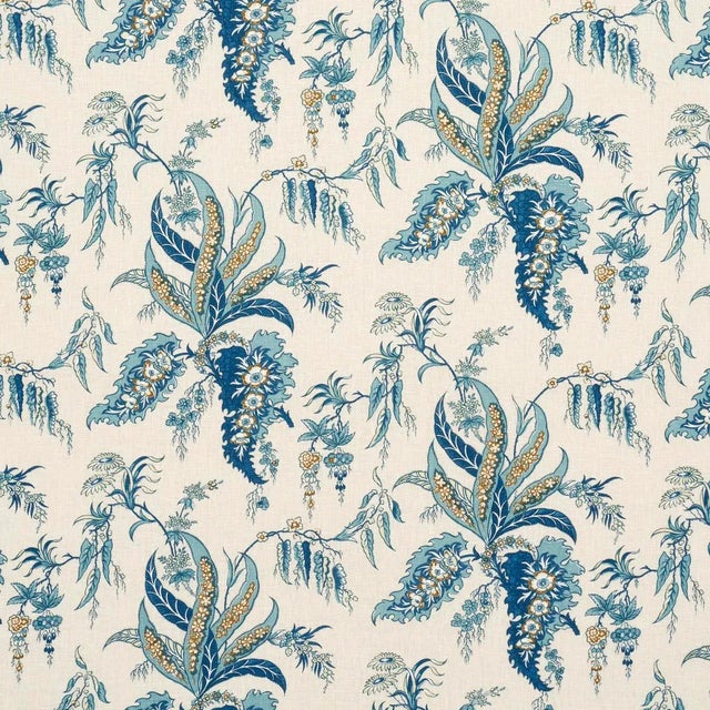 Schumacher Apolline Botanical Fabric In Siel & Marine For Sale