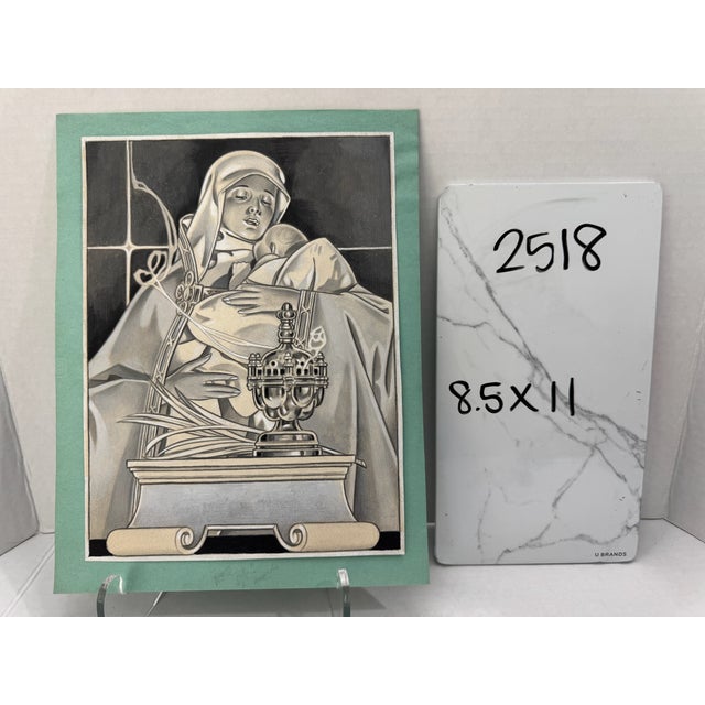 1940s Original Signed Graphite Illustration of Madonna and Child With Sanctuary Lamp, 11 × 8.5 In. For Sale In Atlanta - Image 6 of 6