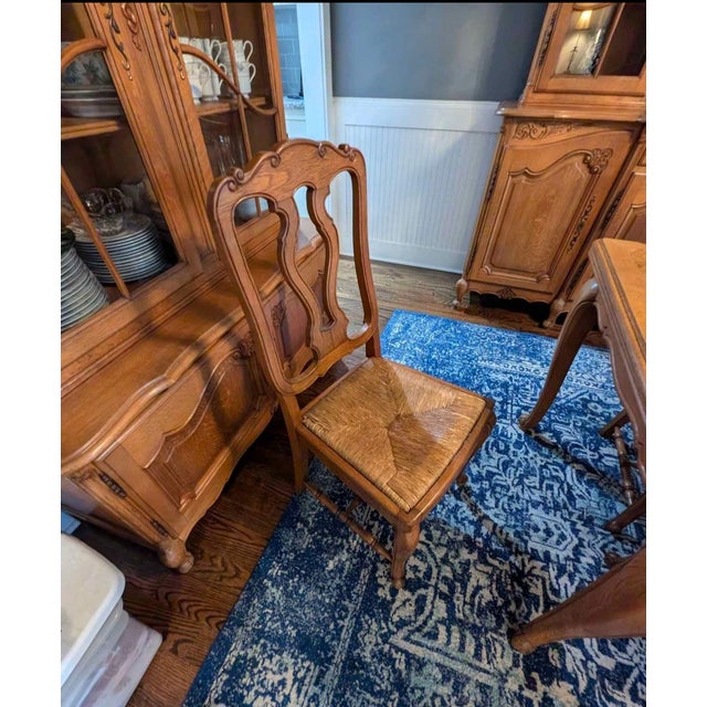 French Provincial Style Draw Leaf Dining Table With Oak Parquet Top With 6 Chairs For Sale In Atlanta - Image 6 of 8