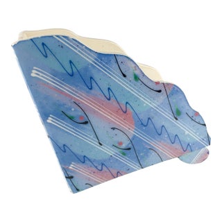 Vintage 80s Post Modern Art Pottery Memphis Style Blue Pink Line Napkin Holder For Sale